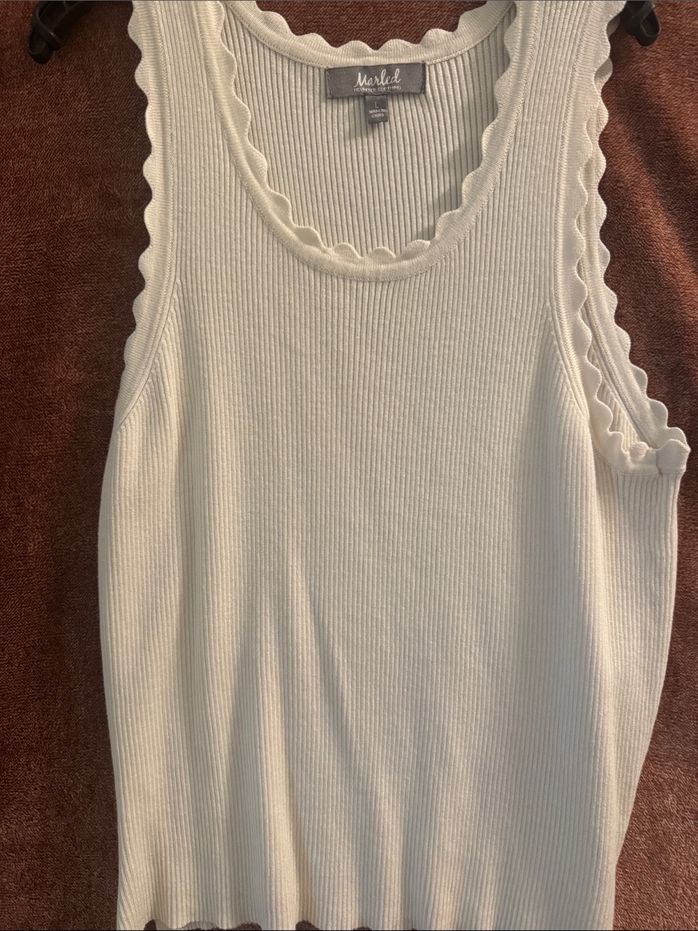 Marled Cream Ribbed Tank with Scalloped Edges
